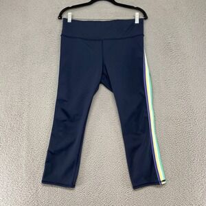 Athleta Leggings Womens Medium Capri Crop Side Stripe Mid Rise Navy Blue Workout